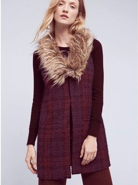 Sanctuary Yannah Plaid Vest Faux Fur Collar Anthropologie NWT $158